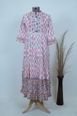 White Color Cotton Printed Dress