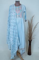 Sky Blue Colour Cotton Kurta with Pant and Dupatta Set