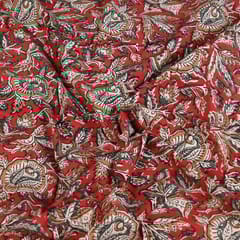 Red Colour traditional Bagru Printed Fabric