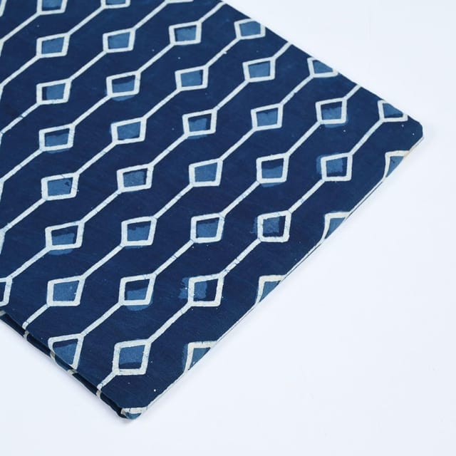Indigo Blue Colour Daboo goemetric Printed Fabric