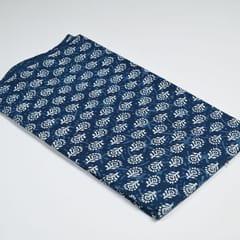 Indigo Blue Colour Daboo floral Printed Fabric