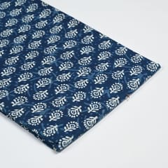 Indigo Blue Colour Daboo floral Printed Fabric
