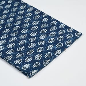 Indigo Blue Colour Daboo floral Printed Fabric