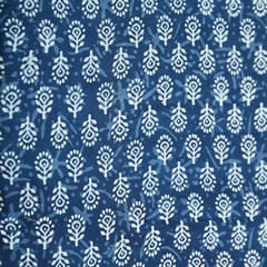 Indigo Blue Colour Daboo floral Printed Fabric