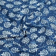 Indigo Blue Colour Daboo floral Printed Fabric