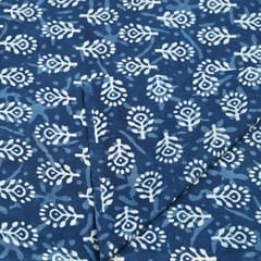 Indigo Blue Colour Daboo floral Printed Fabric