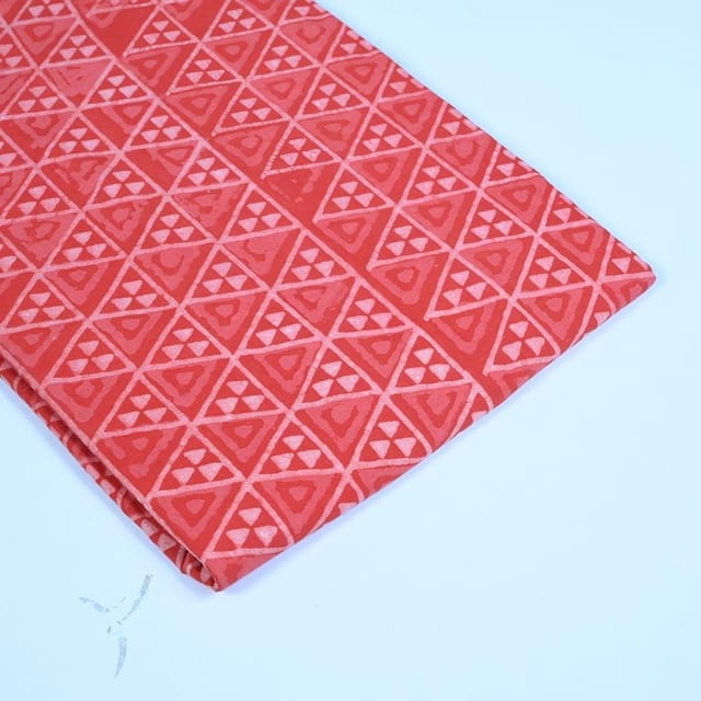 Red Colour Daboo goemetric Printed Fabric
