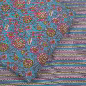 Grey and Blue Colour Cotton Printed Fabric Set