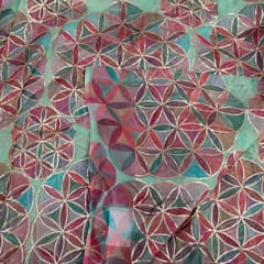 Green Colour Organza Printed Fabric with Embroidered Fabric