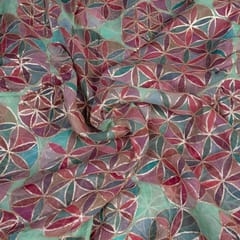 Green Colour Organza Printed Fabric with Embroidered Fabric