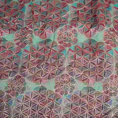 Green Colour Organza Printed Fabric with Embroidered Fabric