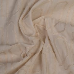 Cream Colour Kora Cotton Embroidered Fabric