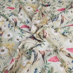 Lime Green Colour Linen Cotton Digital Print