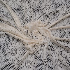 Off White Big Floral Design Dyeable Cotton Net