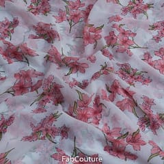 Pink Colour Georgette Printed Fabric (1Meter Piece)