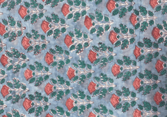 Printed Cotton Voil Sky Blue Peach Flowers