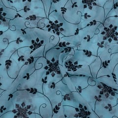 Blue Colour Satin Organza Embroidery
