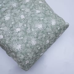 Greenish Grey Colour Pure Organza Embroidery