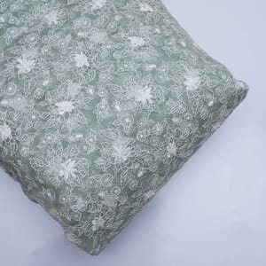 Greenish Grey Colour Pure Organza Embroidery