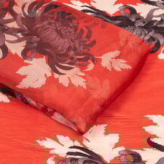 Red Colour Satin Pleated Fabric with Printed Organza Dupatta Set
