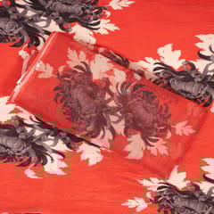 Red Colour Satin Pleated Fabric with Printed Organza Dupatta Set