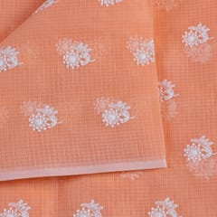 Peach Colour Pure Kota Thread Embroidered Fabric (1.10Meter Piece)
