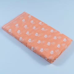 Peach Colour Pure Kota Thread Embroidered Fabric (1.10Meter Piece)
