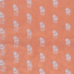 Peach Colour Pure Kota Thread Embroidered Fabric (1.10Meter Piece)