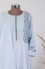 Powder Blue Colour Cotton Print with Embroidered Skirt and Cotton Dupatta