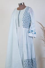 Powder Blue Colour Cotton Print with Embroidered Skirt and Cotton Dupatta
