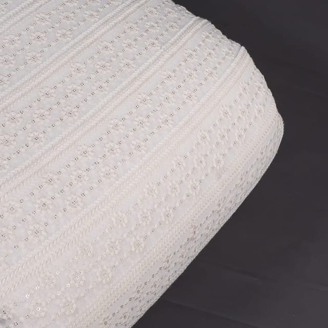 Off White Colour Dyeable Georgette Thread Embroidered Fabric