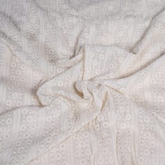 Off White Colour Dyeable Georgette Thread Embroidered Fabric