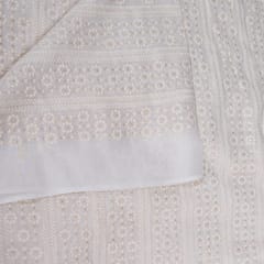 Off White Colour Dyeable Georgette Thread Embroidered Fabric