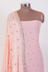 Peach Colour Georgette Pleat Embroidered Fabric with Georgette Embroidered Dupatta Set