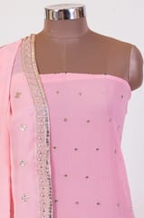 Pink Colour Georgette Pleat Embroidered Fabric with Georgette Embroidered Dupatta Set