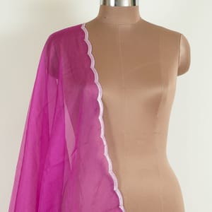 Wine Colour Organza Scalped Dupatta