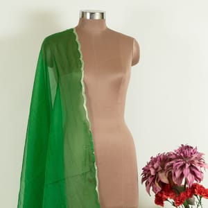 Green Colour Organza Scalped Dupatta