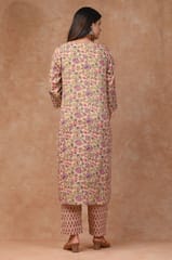 Beige Colour Cotton Printed Shirt with Cotton Printed Bottom