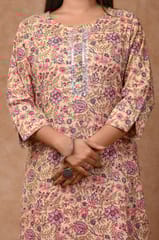 Beige Colour Cotton Printed Shirt with Cotton Printed Bottom
