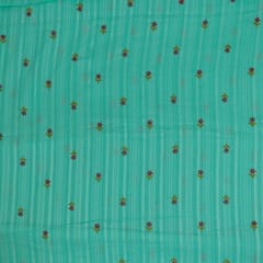 Firozi Colour Cotton Embroidered Fabric