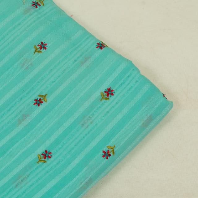 Firozi Colour Cotton Embroidered Fabric