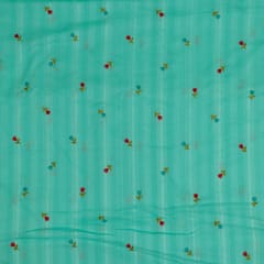 Firozi Colour Cotton Embroidered Fabric