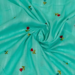 Firozi Colour Cotton Embroidered Fabric