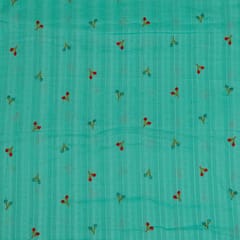 Firozi Colour Cotton Embroidered Fabric