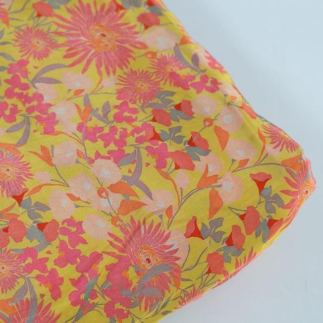 Yellow Colour Crepe Digital Printed Fabric (70Cm Piece)