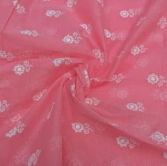 Pink Colour Kota Doria Embroidered Fabric