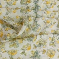 Green With Yellow Shades Floral, Off White Muslin Print Fabric