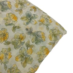 Green With Yellow Shades Floral, Off White Muslin Print Fabric