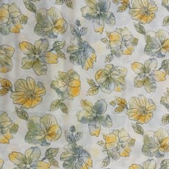 Green With Yellow Shades Floral, Off White Muslin Print Fabric