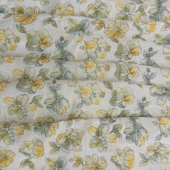 Green With Yellow Shades Floral, Off White Muslin Print Fabric